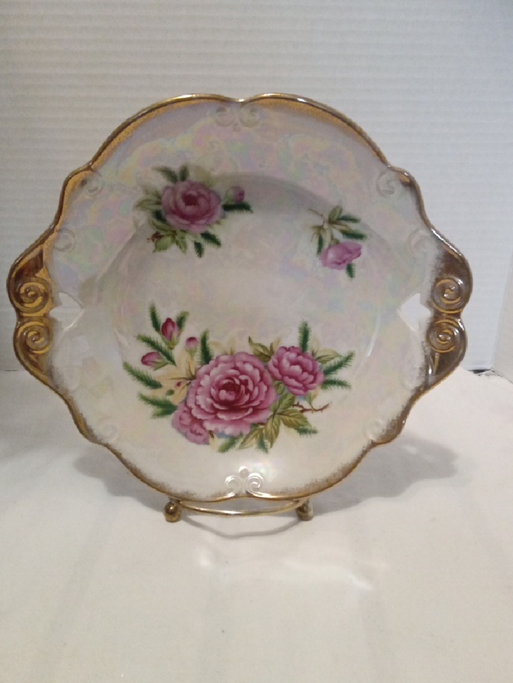 Grandcrest Decorative Pink Rose  Porcelain  Candy Dish with Gold Trim From Japan